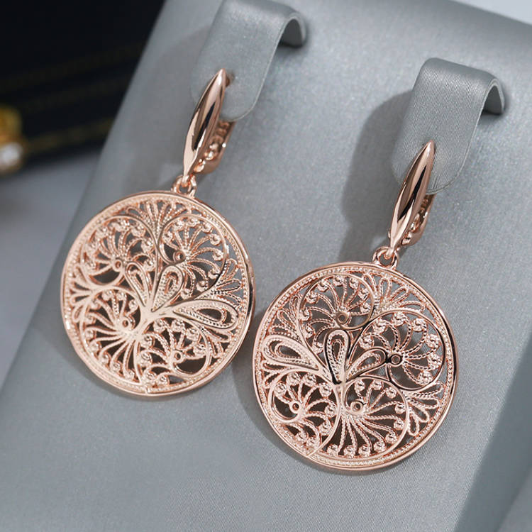 Women Accessories Dubai - Wbmqda-女性用の花が付いた長い金属製のイヤリング,ヴィンテージジュエリー,エスニックアクセサリー,ゴールドカラー,585コレクション
