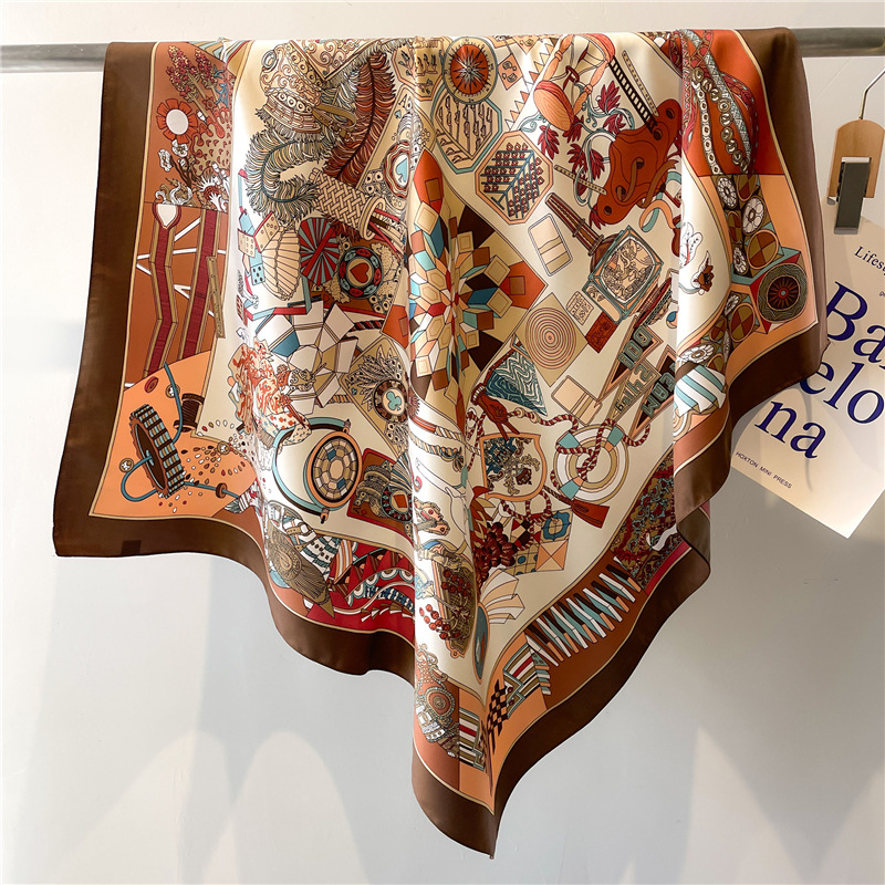 Silk Scarf Square - 2026 新しいスクエアツイルシルクスカーフ女性のための春秋バンダナヒジャブ花柄スカーフ高級女性ヘアアクセサリー