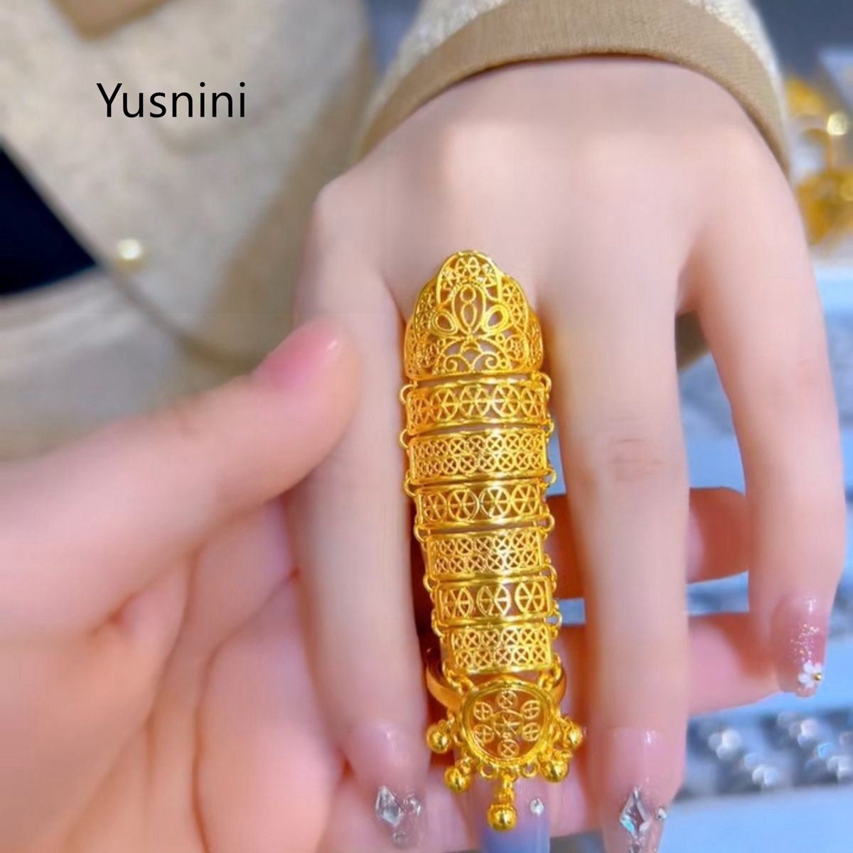 Women Accessories Dubai - ホットセール中！新作ドバイジュエリー24K金メッキ中空エスニックスタイルレディースリング結婚式パーティーアクセサリー66