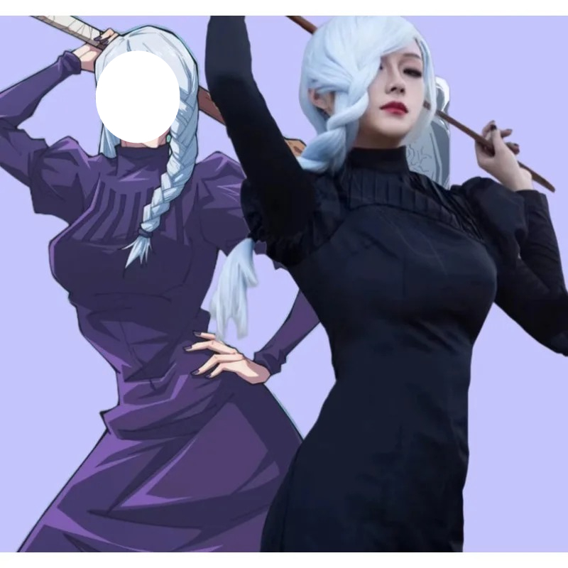 Women'S Accessories Clothing - アニメメイメイ呪術コスプレ衣装メイメイ黒ドレス衣類とアクセサリーのかつらの完全なセット女性女の子