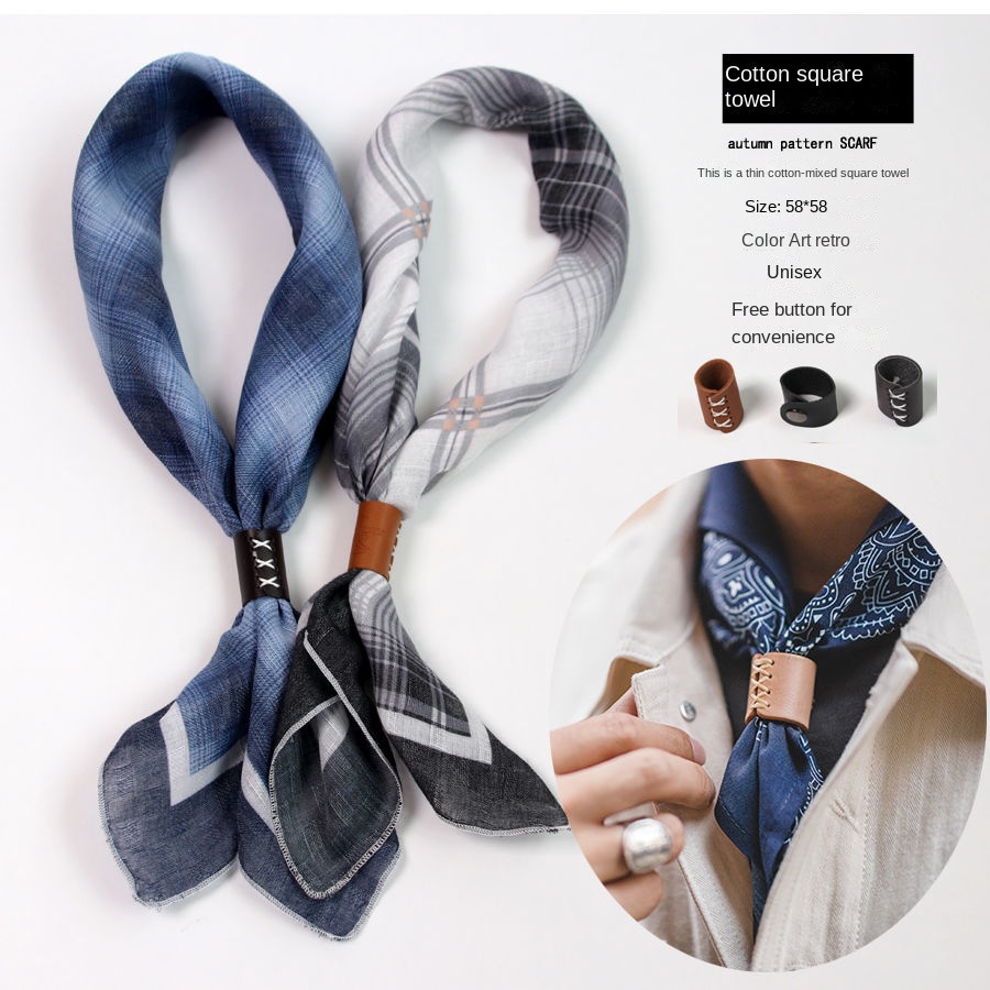 Silk Scarf Square - メンズスクエアスカーフ,ボタン付きコットンとリネンのスカーフ,上質な小さなシルクスカーフ,柔らかくてアメリカンスタイル,春秋