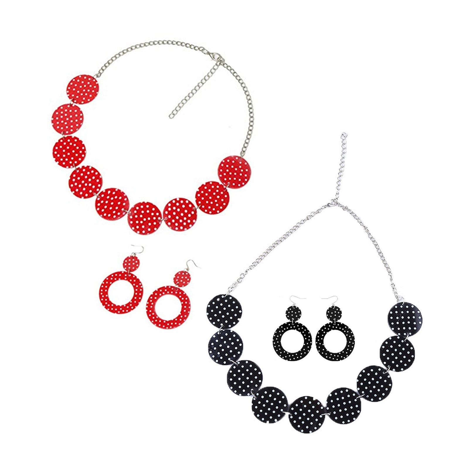 Women'S Accessories In The 1950S - 50年代風のデザインのイヤリングとネックレスのセット。ボヘミアン風のドット柄イヤリング。結婚式、婚約、コスプレ、バレンタインデー、誕生日などに。
