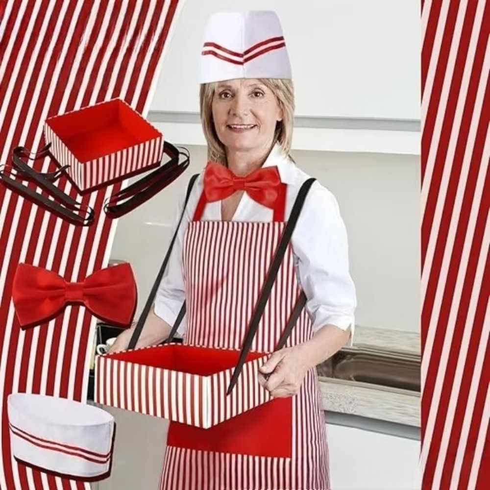 カーニバルサーカスウェイターコスプレエプロン帽子付き赤と白の - Women Kitchen Accessories のレビューと価格