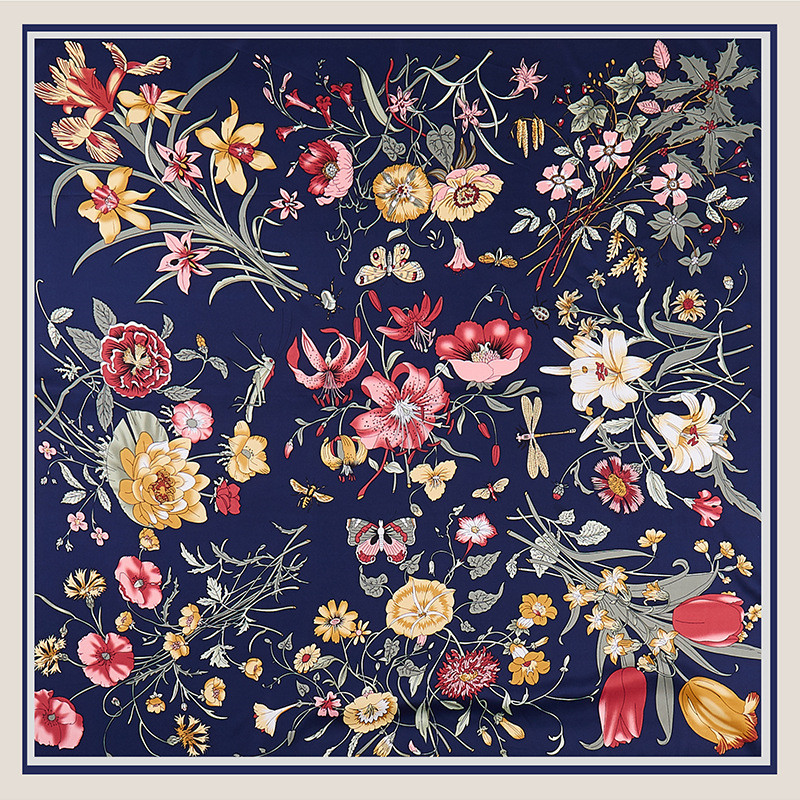 Pobing ツイルシルクスカーフ女性の花プリント正方形のス - Silk Scarf Square のレビューと価格