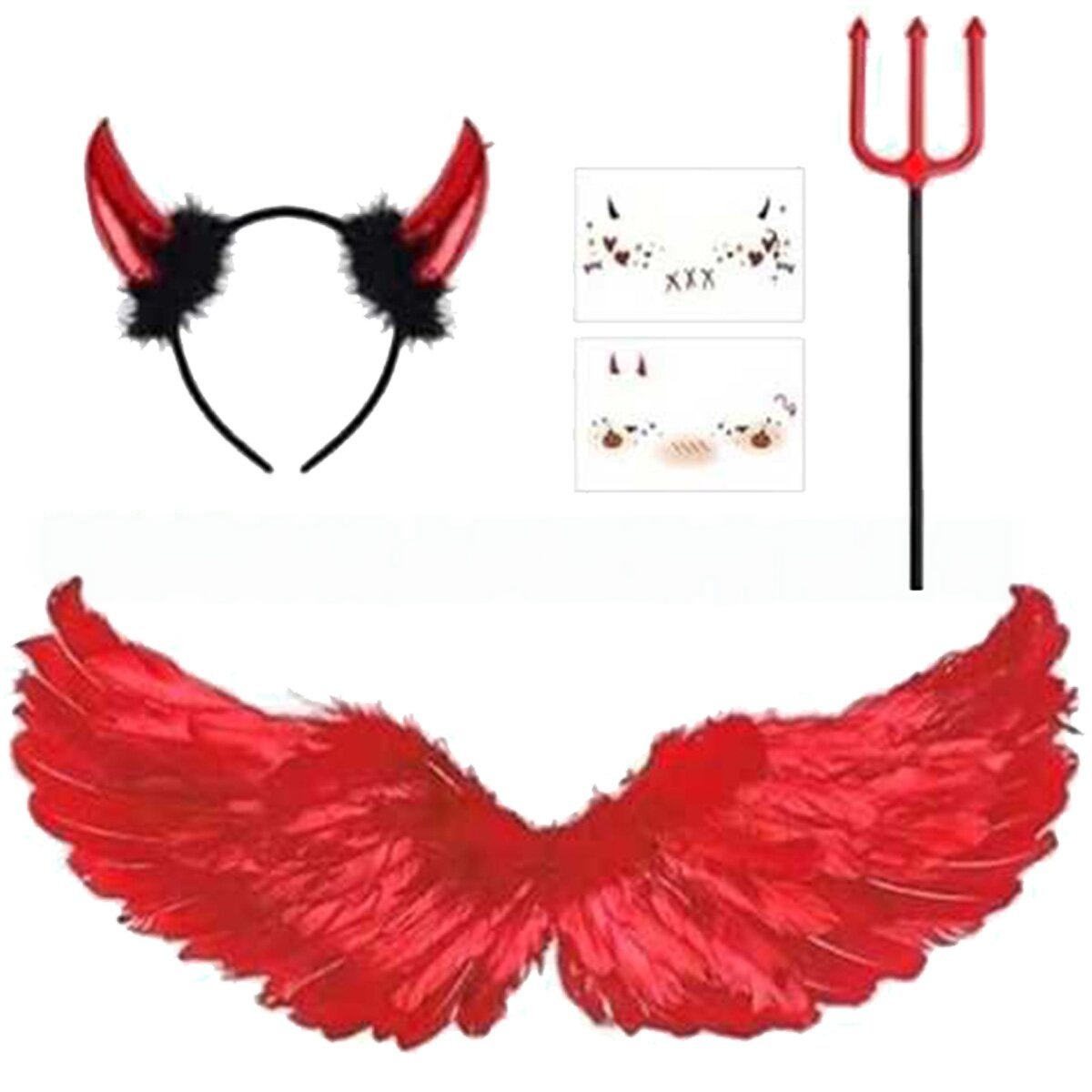 ハロウィーンのコスプレ用、赤い悪魔の頭飾り、羽根、スカート、 - Women'S Red Accessories のレビューと価格